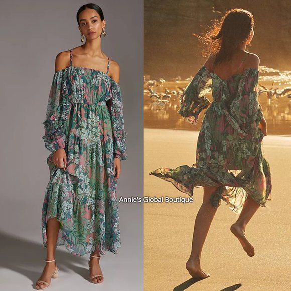NIP Anthropologie Off-the-shoulder Floral Maxi Dress VERY RARE - Picture 10 of 16
